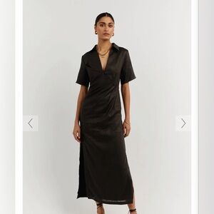 Dissh billie linen black maxi dress, US 4